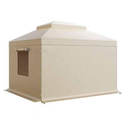 Winter Gazebo Cover Fits 3.05 x 3.05 m Hardtop Gazebos, All-Weather Double-Tiered Gazebo Cover with Sidewalls & Windows, High-Density PE Enclosed Storage Shelter Covers, Gazebos not Included