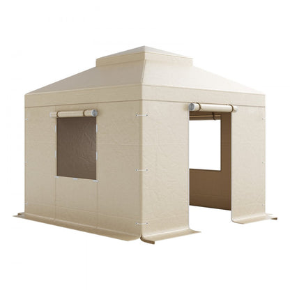 Winter Gazebo Cover Fits 3.05 x 3.05 m Hardtop Gazebos, All-Weather Double-Tiered Gazebo Cover with Sidewalls & Windows, High-Density PE Enclosed Storage Shelter Covers, Gazebos not Included