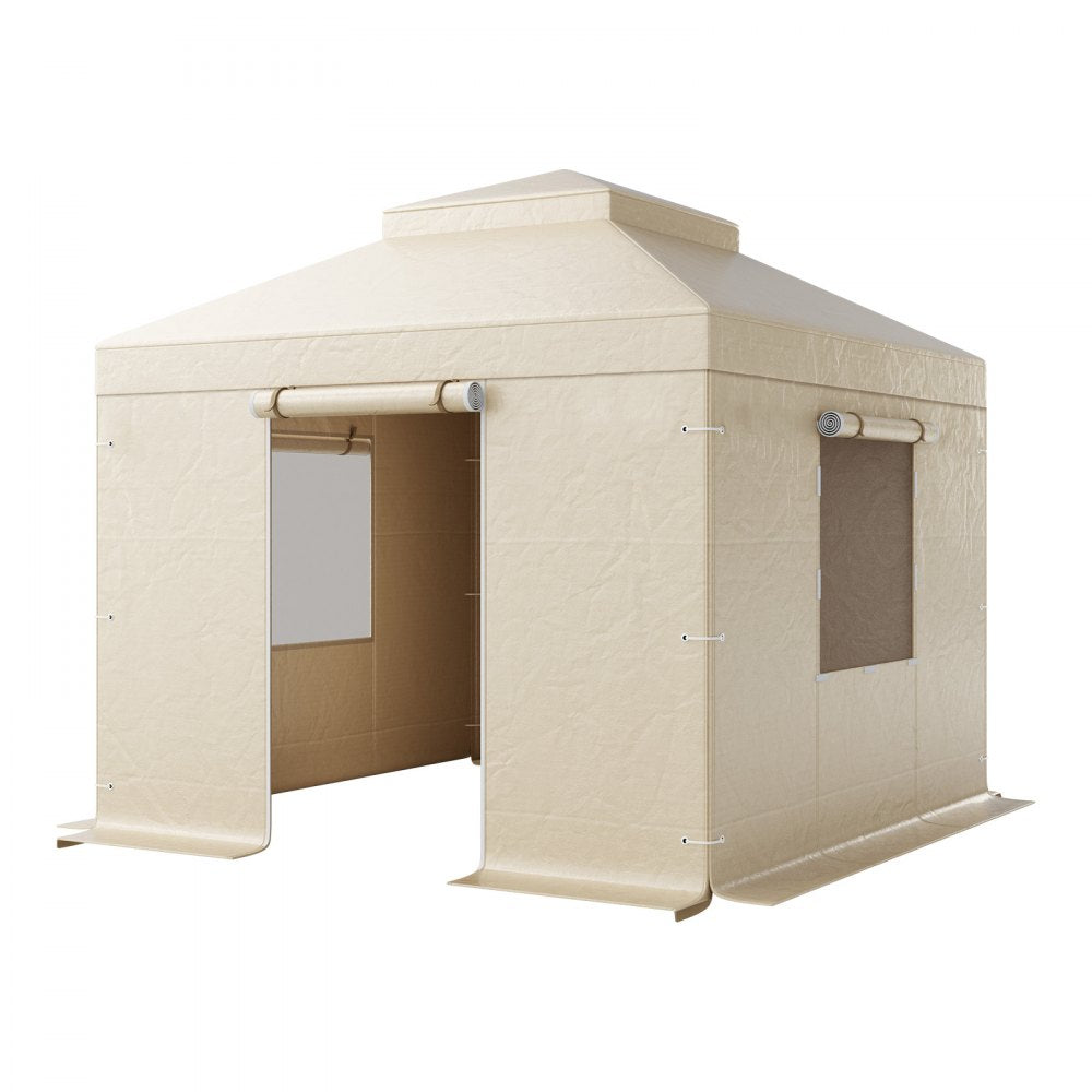 Winter Gazebo Cover Fits 3.05 x 3.05 m Hardtop Gazebos, All-Weather Double-Tiered Gazebo Cover with Sidewalls & Windows, High-Density PE Enclosed Storage Shelter Covers, Gazebos not Included