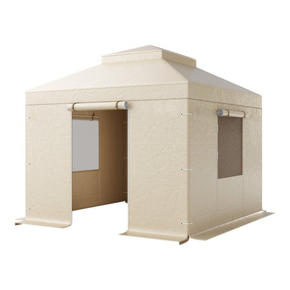 Winter Gazebo Cover Fits 3.05 x 3.05 m Hardtop Gazebos, All-Weather Double-Tiered Gazebo Cover with Sidewalls & Windows, High-Density PE Enclosed Storage Shelter Covers, Gazebos not Included