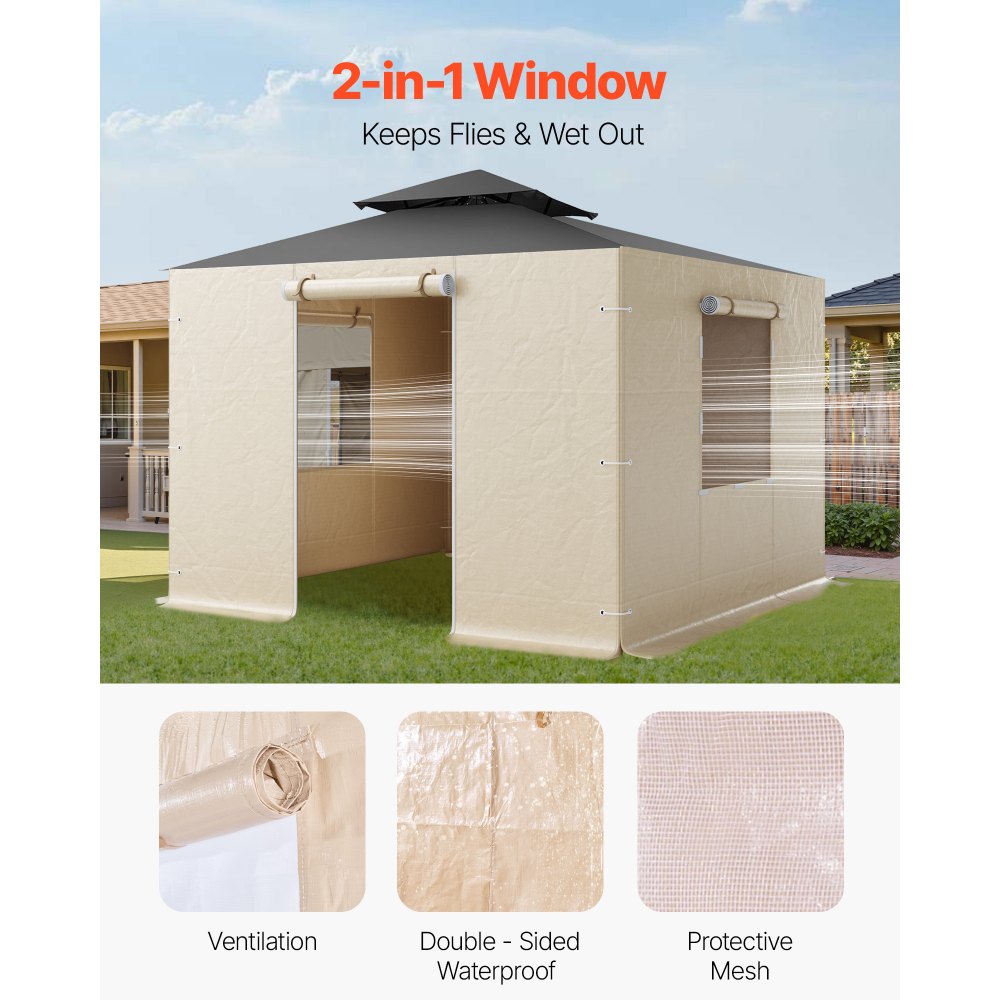 4-Panel Winter Gazebo Cover Sidewalls Fits 2.9x2.9 m Gazebos Mesh Windows