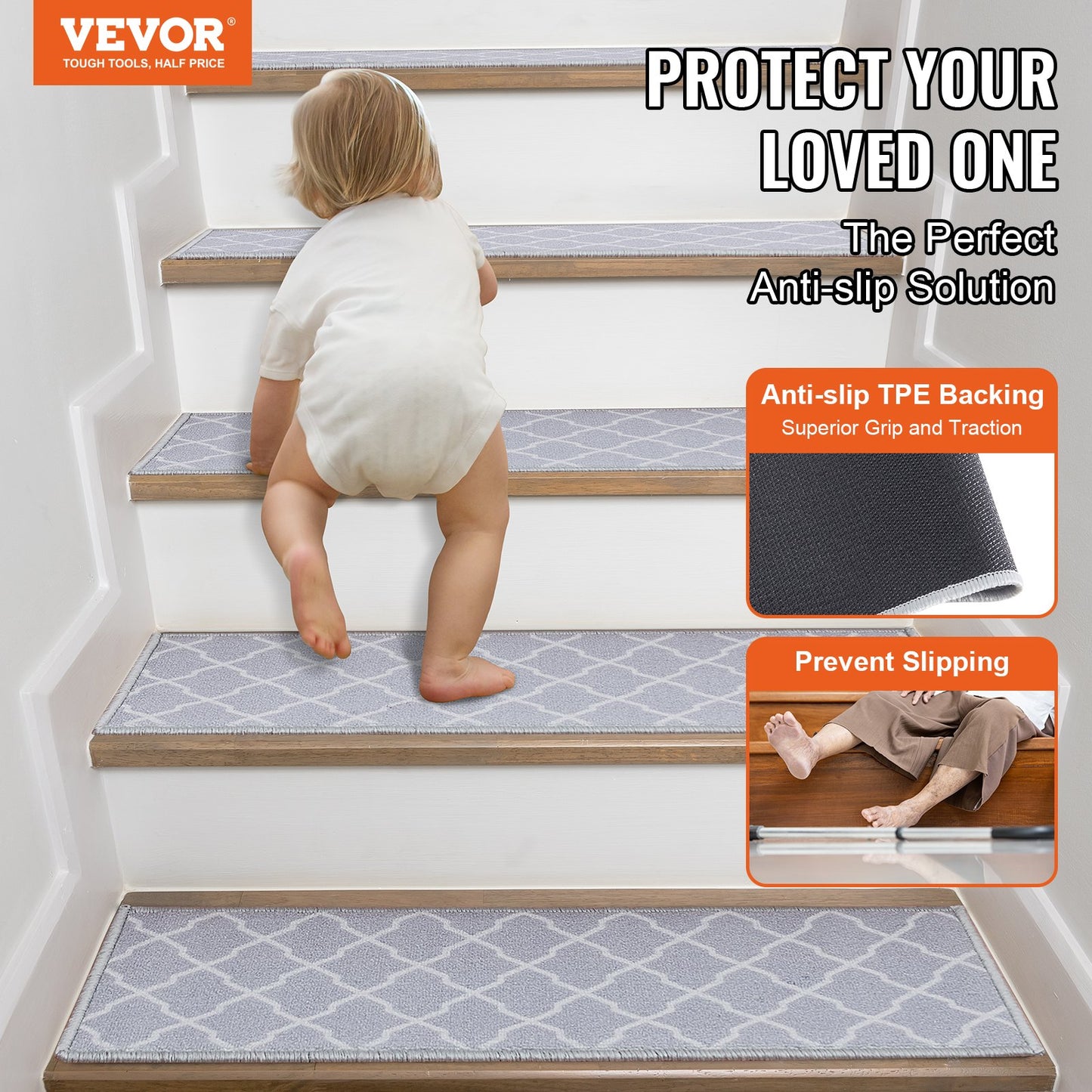 VEVOR Stair Treads, Stairs Carpet Non Slip 711x229 mm, Indoor Stair Runner for Wooden
