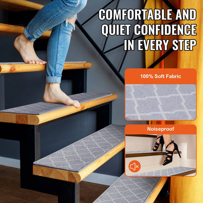 Non-Slip Stair Carpet Treads, 15-Piece Set, Light Gray, 0.71 x 0.23 Meters