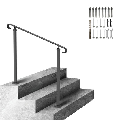 Adjustable Wrought Iron Handrail for 1-3 Steps, Black, 0.6 m Max Height