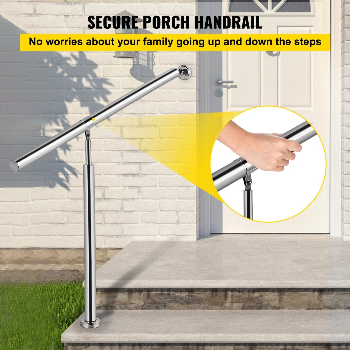 Stainless Steel Adjustable Handrail for 1-2 Steps, Indoor/Outdoor Use, Silver