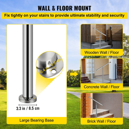 Stainless Steel Adjustable Handrail for 1-2 Steps, Indoor/Outdoor Use, Silver