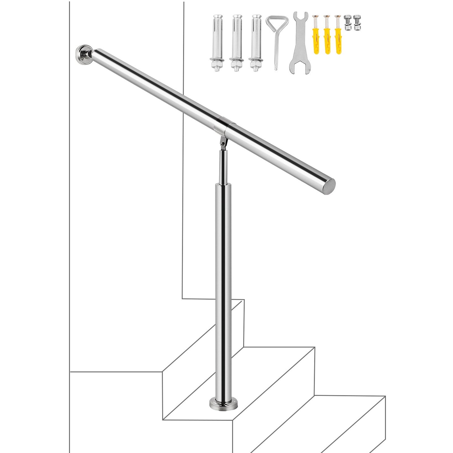 VEVOR Step Handrail 304 Stainless Steel Stair Railing 1-2 Step for Indoor and Outdoor