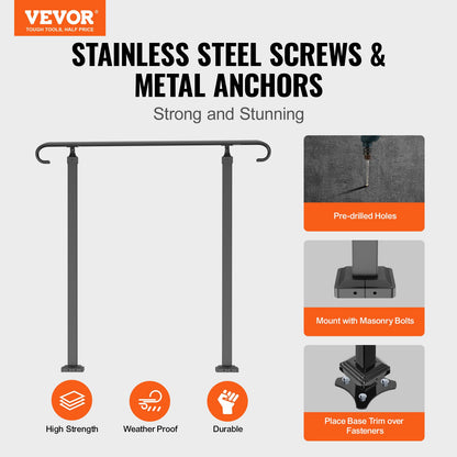 VEVOR Handrails for Outdoor Steps, Fit 1-3 Steps Outdoor Stair Railing, Wrought