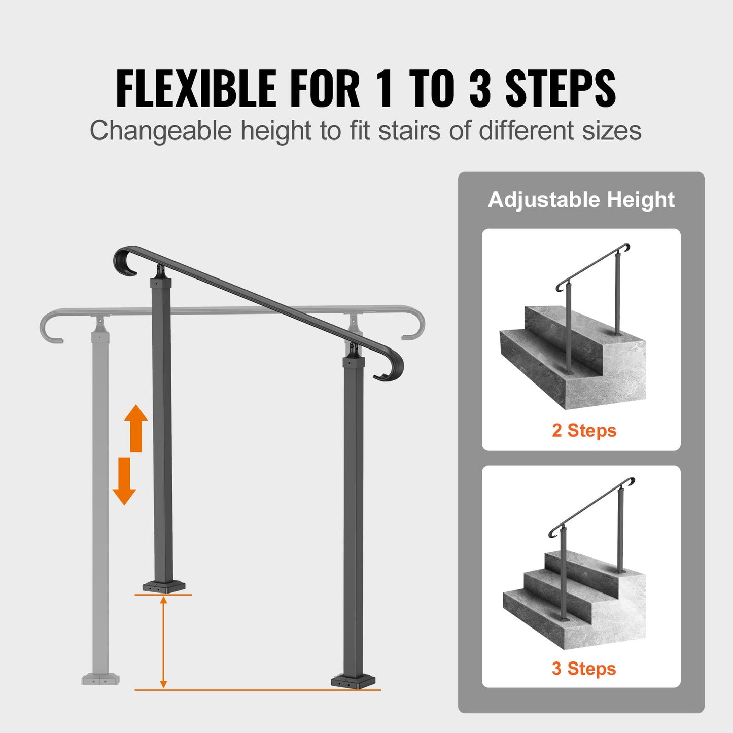 VEVOR Handrails for Outdoor Steps, Fit 1-3 Steps Outdoor Stair Railing, Wrought