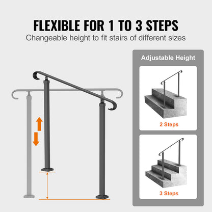 VEVOR Handrails for Outdoor Steps, Fit 1-3 Steps Outdoor Stair Railing, Wrought