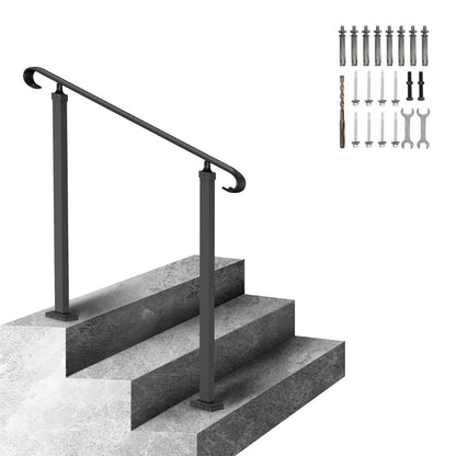 Adjustable Wrought Iron Handrail for 1-3 Outdoor Steps - Black, 97.4 cm Height