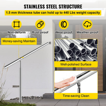 Stainless Steel Handrail for Indoor/Outdoor Stairs, 150 x 80 cm, Silver