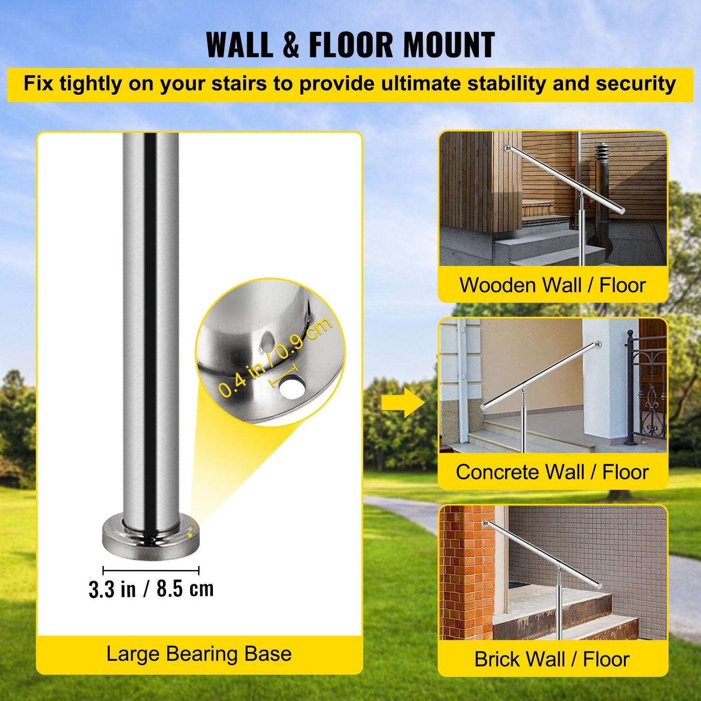 Stainless Steel Handrail for Indoor/Outdoor Stairs, 150 x 80 cm, Silver