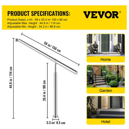 Stainless Steel Handrail for Indoor/Outdoor Stairs, 150 x 80 cm, Silver