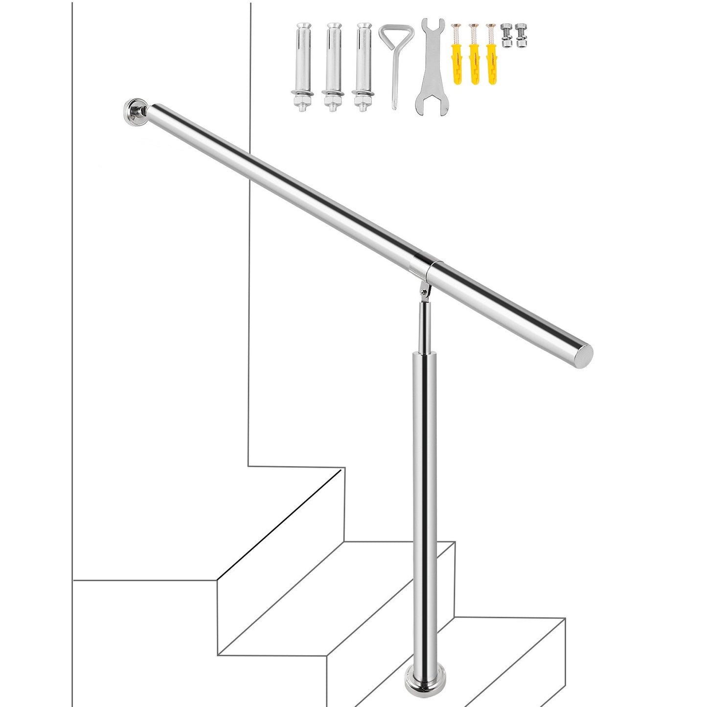 VEVOR Step Handrail Stainless Steel Stair Railing for In-and Outdoor Use Metal Hand