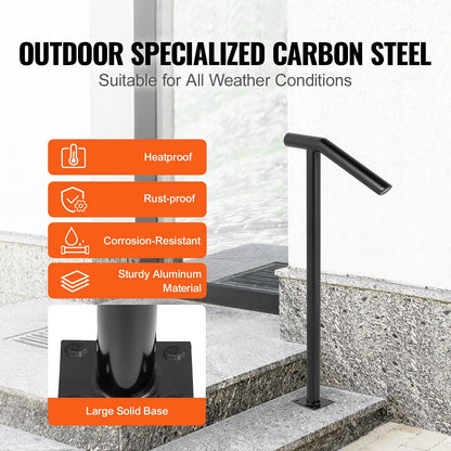 Black Steel Handrail for 1-2 Steps, 200 kg Capacity, Elegant Outdoor Railing