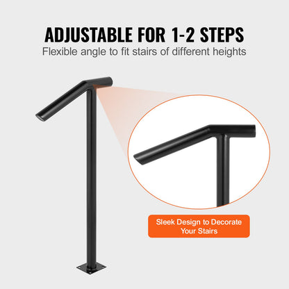 VEVOR Single Post 1-2, Black Steel Railing 441LBS Capacity Baking Varnish Iron Stairs