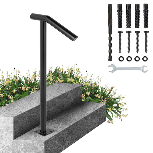 VEVOR Single Post 1-2, Black Steel Railing 441LBS Capacity Baking Varnish Iron Stairs