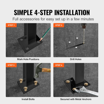 Adjustable Black Wrought Iron Handrail for 2-3 Outdoor Steps, Easy Assembly