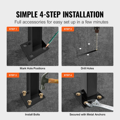 VEVOR Iron Step Handrail Outdoor Stairs 2 or 3 Steps Adjustable Black Handrail