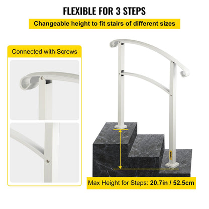 Elegant Matte White Wrought Iron Handrail for 3 Outdoor Steps, 97 cm Height