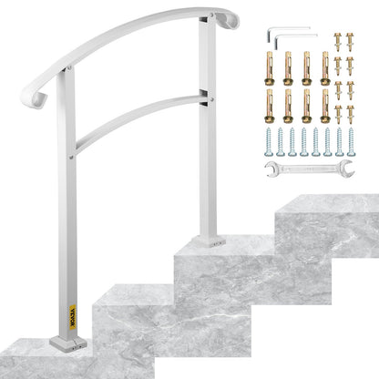 Elegant Matte White Wrought Iron Handrail for 3 Outdoor Steps, 97 cm Height