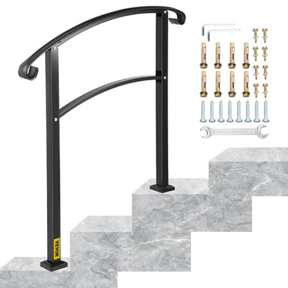 Adjustable Wrought Iron Stair Handrail for 1-3 Steps, Matte Black, 11.5 kg