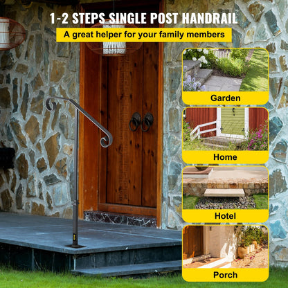 Gray Wrought Iron Handrail for 1 or 2 Steps - 0.9m Height, Easy Installation