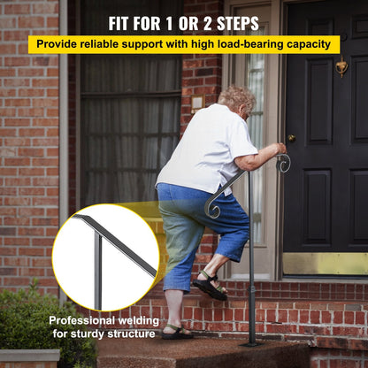 Gray Wrought Iron Handrail for 1 or 2 Steps - 0.9m Height, Easy Installation