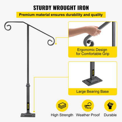 VEVOR Handrails for Outdoor Steps, Fit 1 or 2 Steps Outdoor Stair Railing, Single