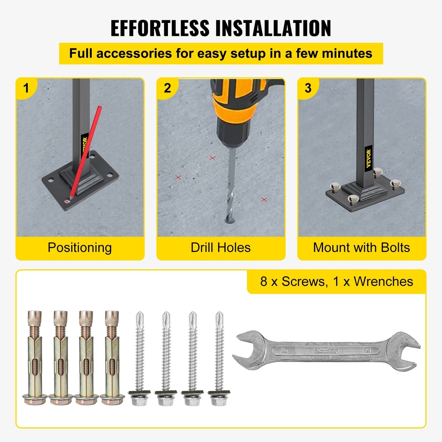 Gray Wrought Iron Handrail for 1 or 2 Steps - 0.9m Height, Easy Installation