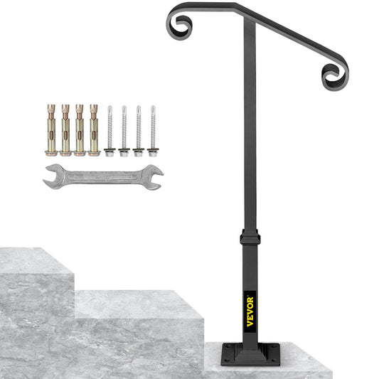 VEVOR Handrails for Outdoor Steps, Fit 1 or 2 Steps Outdoor Stair Railing, Single