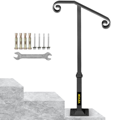 Gray Wrought Iron Handrail for 1 or 2 Steps - 0.9m Height, Easy Installation