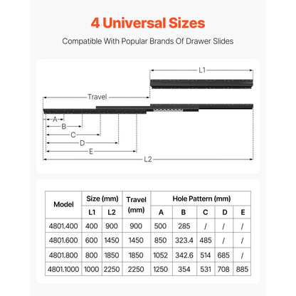 VEVOR Undermount Drawer Slides 400 mm Under Stair Cabinet Rails 117 KG Load