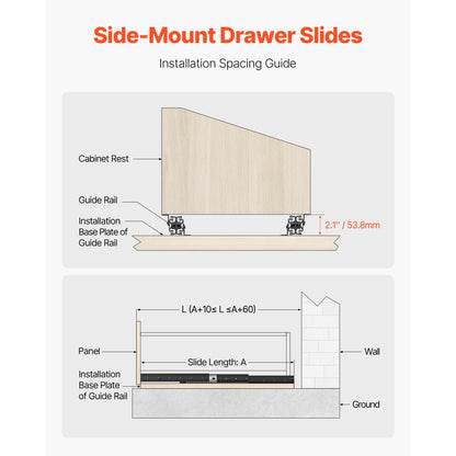 VEVOR Undermount Drawer Slides 400 mm Under Stair Cabinet Rails 117 KG Load