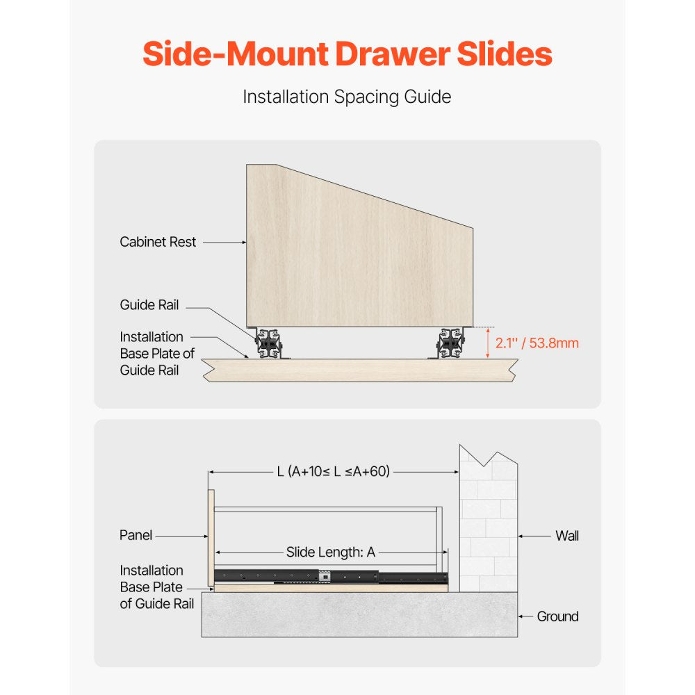 VEVOR Undermount Drawer Slides 800 mm Under Stair Cabinet Rails 117 KG Load