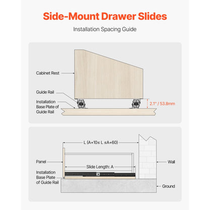 VEVOR Undermount Drawer Slides 800 mm Under Stair Cabinet Rails 117 KG Load