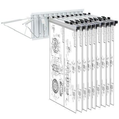 Wall-Mounted Blueprint Storage Rack with 12 Pivot Brackets, 6.95 kg Capacity