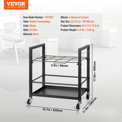 Mobile Architectural Blueprint Rack with 12 Slots and Universal Casters, Black