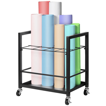 Mobile Architectural Blueprint Rack with 12 Slots and Universal Casters, Black
