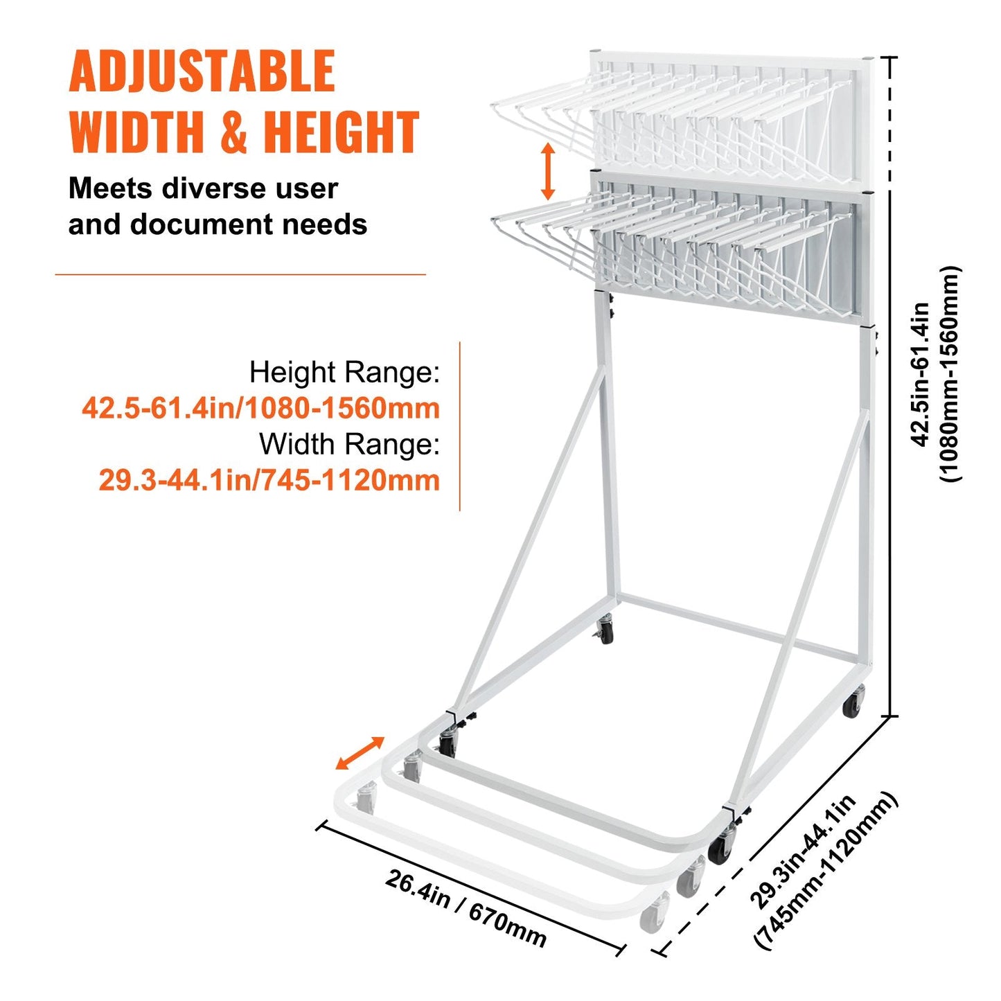 Mobile Blueprint Storage Rack with 12 Pivot Brackets, 109 kg Capacity