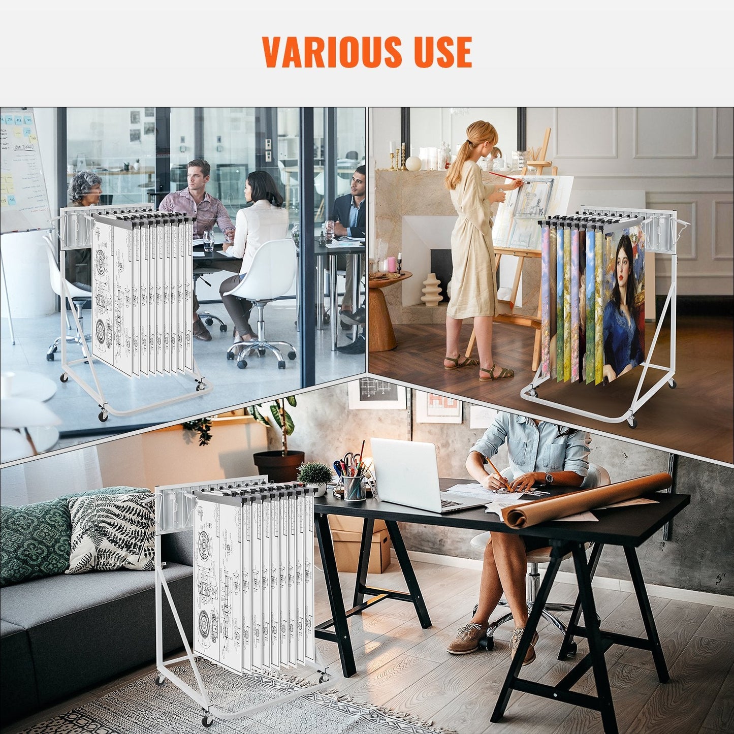 Mobile Blueprint Storage Rack with 12 Pivot Brackets, 109 kg Capacity