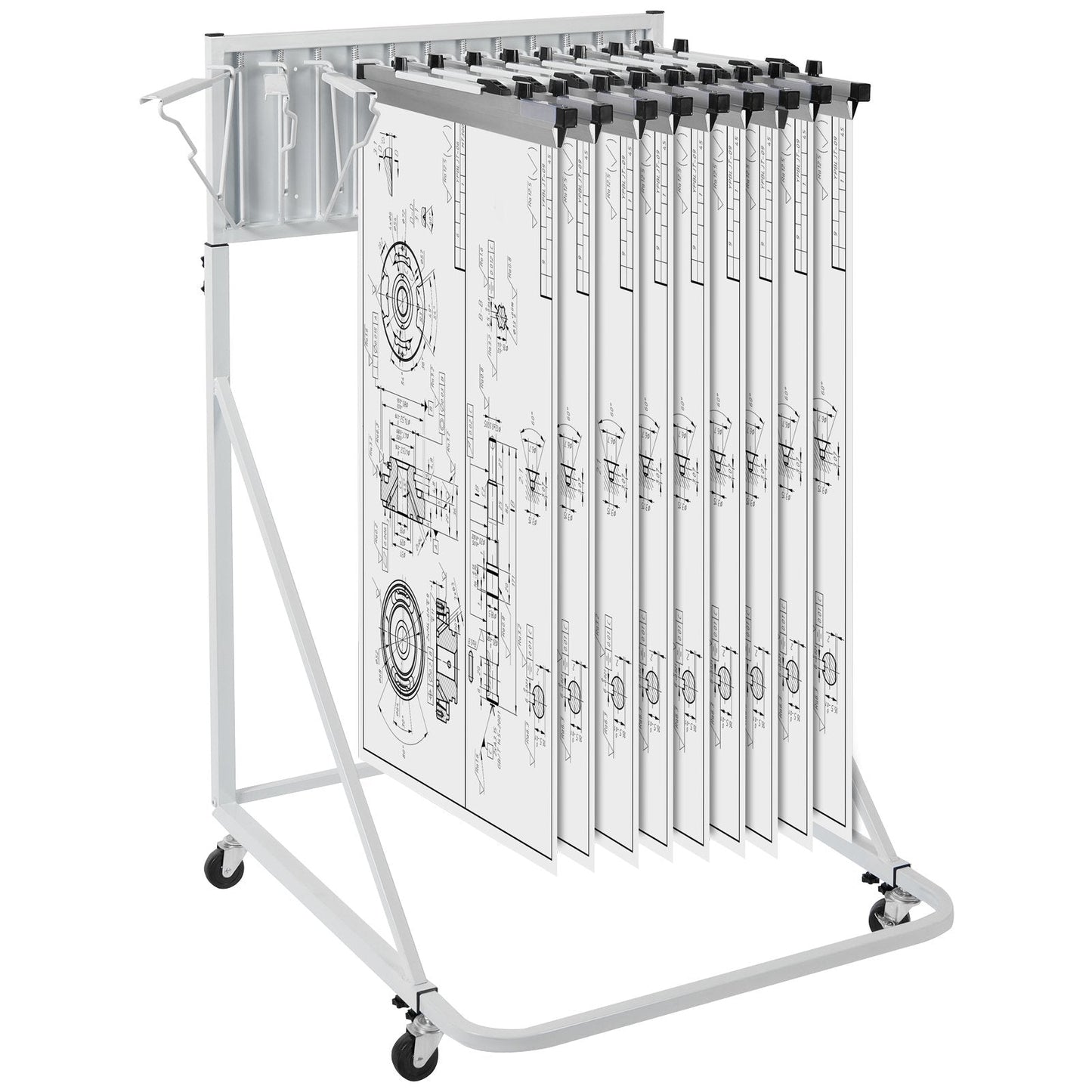 Mobile Blueprint Storage Rack with 12 Pivot Brackets, 109 kg Capacity