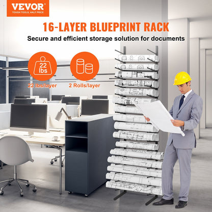 Vertical 16-Tier Metal Poster & Blueprint Storage Rack - Wall-Mounted Organizer