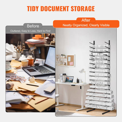 Vertical 16-Tier Metal Poster & Blueprint Storage Rack - Wall-Mounted Organizer