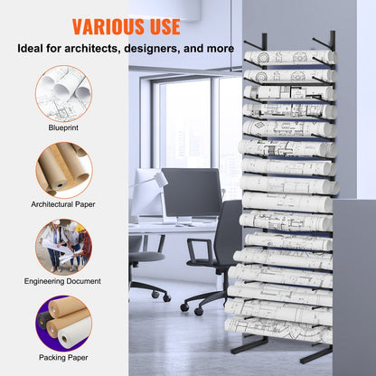 Vertical 16-Tier Metal Poster & Blueprint Storage Rack - Wall-Mounted Organizer
