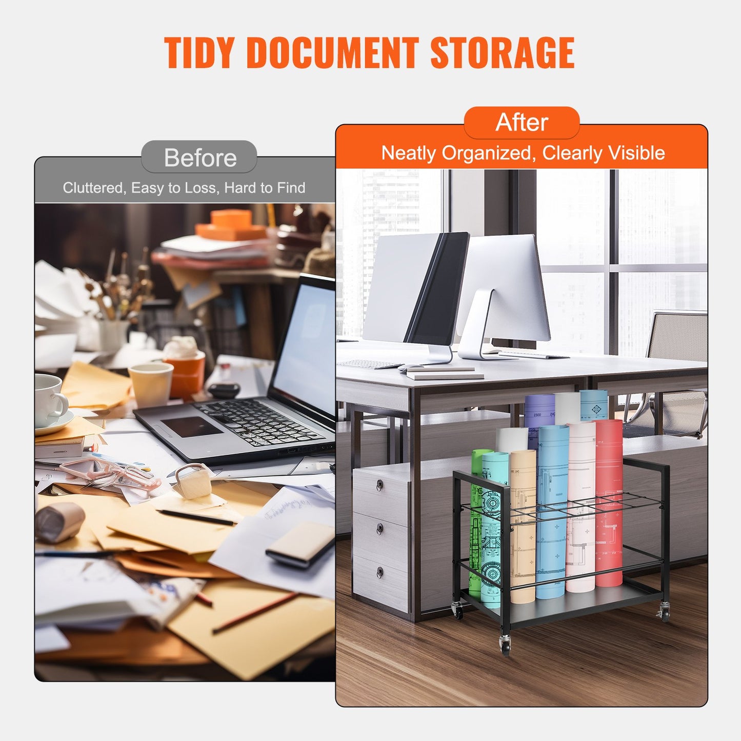 VEVOR Blueprint Storage Rack 20 Slots Mobile Roll File Holder for Architectural