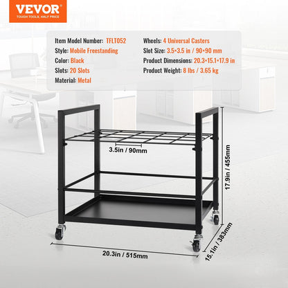 Mobile Blueprint Storage Rack with 20 Slots, Metal, Black, 3.65 kg