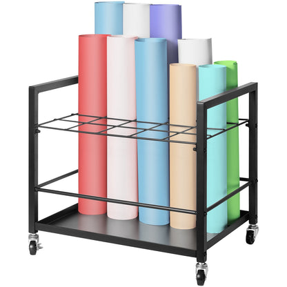Mobile Blueprint Storage Rack with 20 Slots, Metal, Black, 3.65 kg