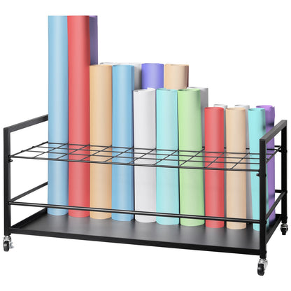 Mobile Architectural Blueprint Roll File Holder, 50 Slots, Metal, 6.6 kg, Black